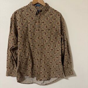 Pendleton Western Southwestern Print Button Down Shirt Tan Long Sleeve Cotton-L